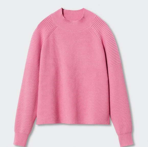 Mango Tops - Mango-High collar ribbed  knit sweater